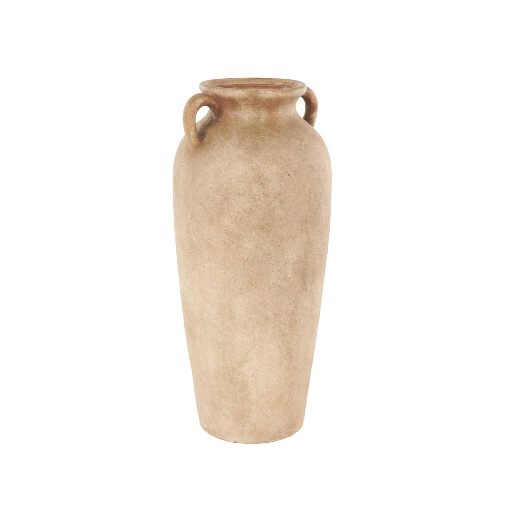 20" Brown Antique Ceramic Vase with Handles